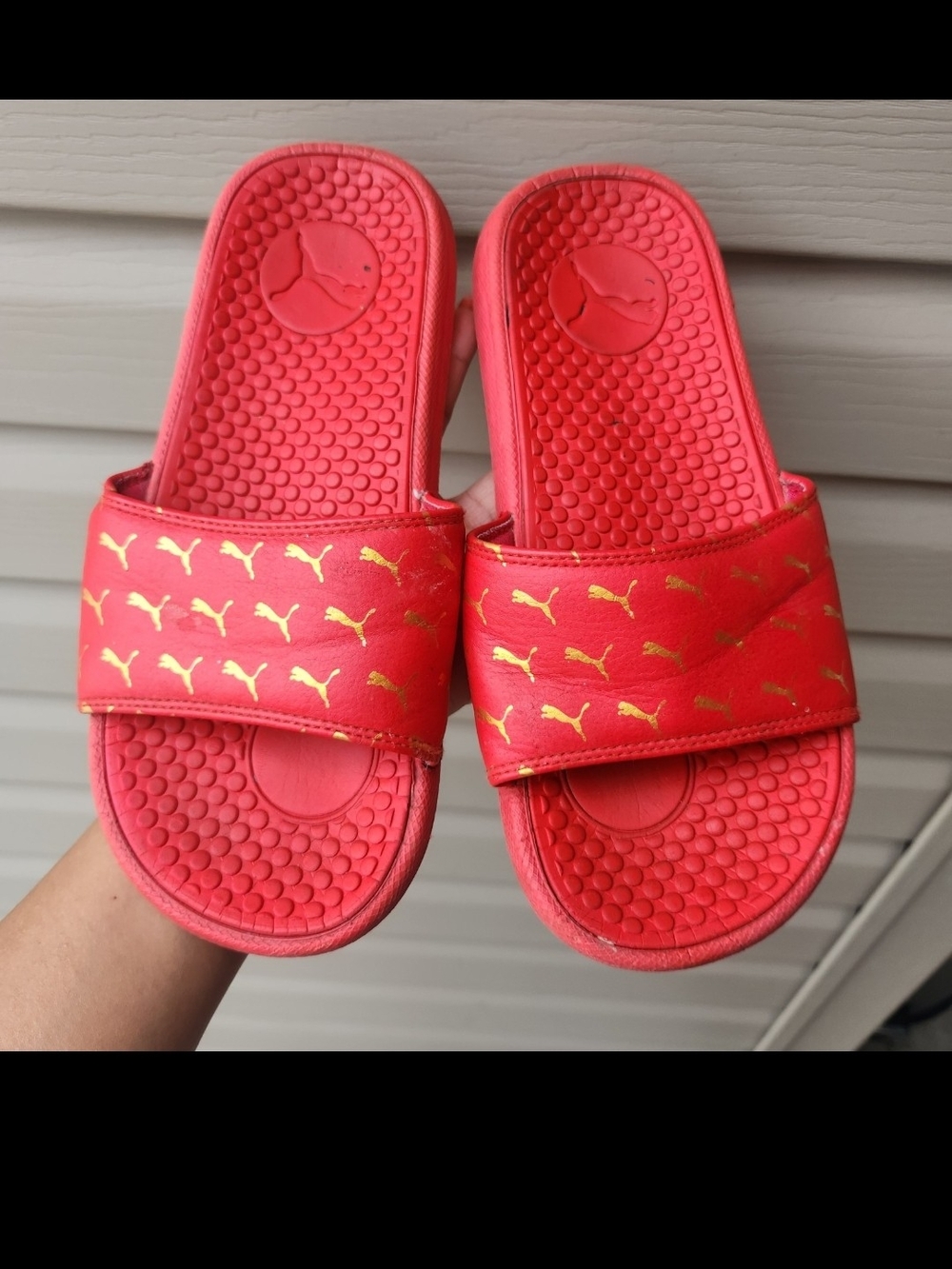 Puma Red Slides with Gold Logo Womens Size 6